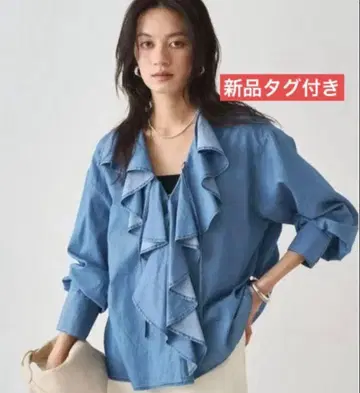 새상품 Loungedress 프릴 칼라 블라우스 긴팔 블루