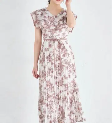 tocco closet 허리 리본 포함 플라워 플리츠 원피스