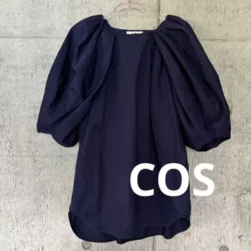 COS 코스 퍼프 슬리브 블라우스 상의 네이비