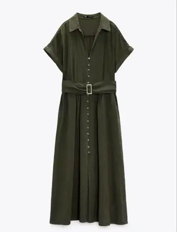 ZARA 린넨 블렌드 미디 셔츠 원피스 택 포함 새상품