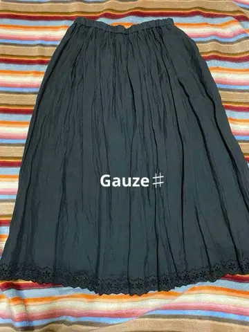 Gauze# 개더 스커트 black 스캘럽 레이스