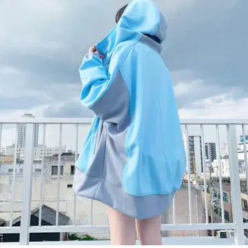 maonosuke 스카이블루 그레이 빅 후드티 저지