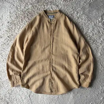 자라 ZARA 린넨 코튼 노카라 셔츠 긴팔 L 베이지