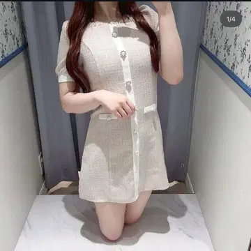 evelyn 비쥬 트위드 미니 원피스 핑크 미니 원피스 양산 지뢰
