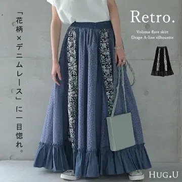 HUG.U 플레어 스커트 데님 레이스 블루 계열