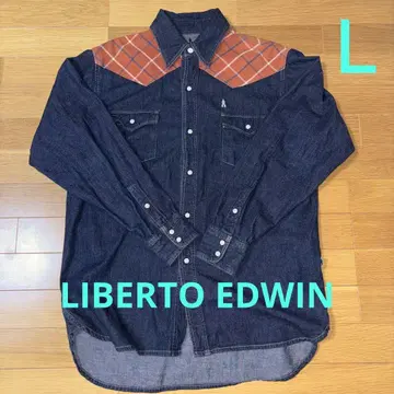 [ LIBERTO EDWIN ] 데님 웨스턴 셔츠 체크 요크 절개 L