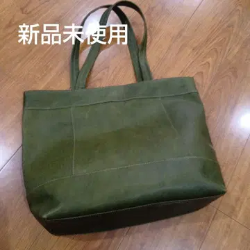 미사용 새상품 kissora 천연 가죽 가죽 올리브 그린 토트백