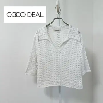 COCO DEAL 레이스 편직 폴로 니트 반팔 크롭 기장 관:1303