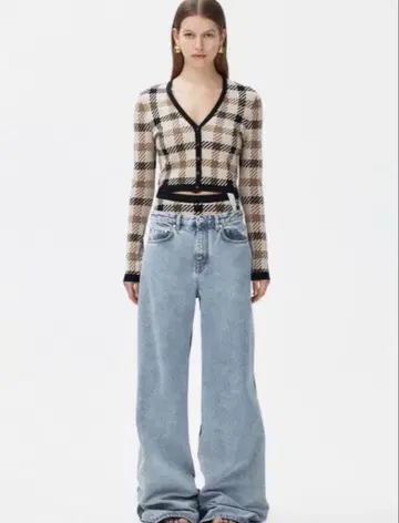 rokh H&M 체크 무늬 크롭 니트 가디건
