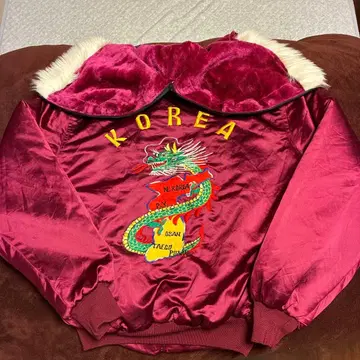 80s 콜리잔 드래곤 자수 스카잔 와인 레드
