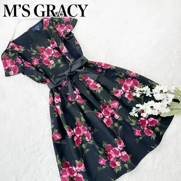 M'S GRACY 원피스 리본 벨트 꽃무늬 장미 블랙 38