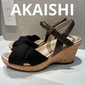 AKAISHI 아카이시 크로스 스트랩 웨지 힐 샌들 M