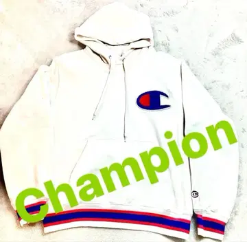 챔피온 빅 로고 후드티 화이트 사가 자수