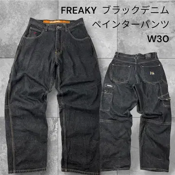 FREAKY 블랙 데님 W30 페인터 팬츠 와이드 B계 Y2K