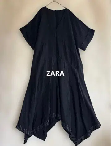 [ZARA] 린넨 혼방 비대칭 원피스 행커치프 헴 스티치