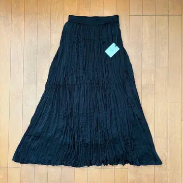 블랙 플리츠 롱 스커트 S 사이즈