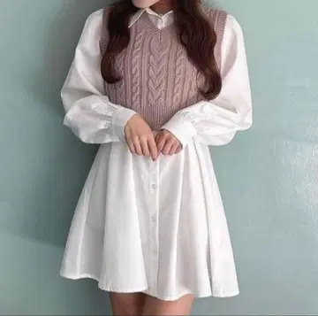 evelyn 셔츠 x 니트 원피스 핑크 양산형 스나계