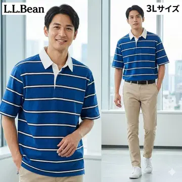 엘엘빈 L.L.Bean 반팔 라거 셔츠 보더 파랑 2XL 사이즈