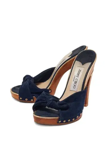 JIMMY CHOO 스웨이드 뮬 네이비 36 우드 밑창