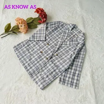 새상품급 아즈노아즈 체크 무늬 더블 자켓 반팔~5분 소매 라이트 그레이