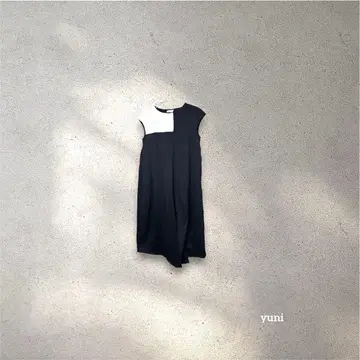 yuni 유니 플레어 프렌치 슬리브 롱 원피스 블랙 린넨 절개