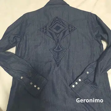 Geronimo 긴팔 데님 셔츠 스냅 버튼 인디언 자수 남성용 [ M ]