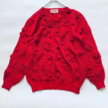 PINK HOUSE 입체 장미 시스루 니트 레드 빈티지 면