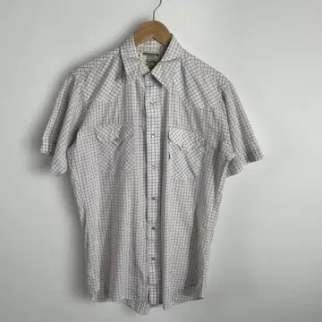 90s USA 웨스턴 반팔 셔츠 화이트 체크 vintage
