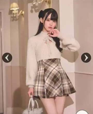 XS 미셸마카롱 플레어 체크 스커트