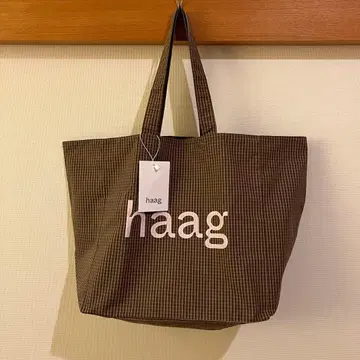 haag 토트백 체크 브라운
