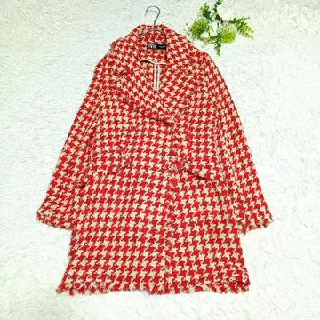 ZARA/자라/코트/M/더블/두께감/고급스러움/빨간색/레드 x 베이지