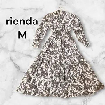 rienda 새상품급 개더NC퍼프SLV OP 롱 원피스 M 올 패턴 블랙