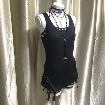 라메 믹스 탱크탑 사이드 지퍼 y2k 다크 코어 헤이세이 갸루