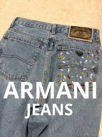 ARMANI jeans 라이트 블루 스트레이트 데님 백 페인트