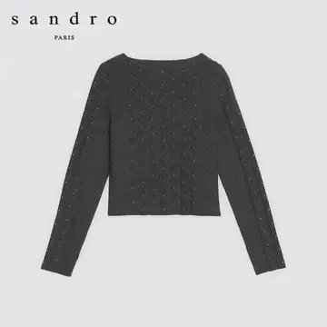산드로 Sandro Paris 비즈 장식 다크 그레이 긴팔 니트 스웨터