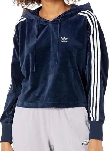 adidas 아디다스 벨로아 원단 네이비 숏 기장 후드 부착 후드티