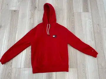 TOMMY JEANS 레드 후드 부착 후드티 M