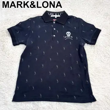MARK&LONA 마크&로나 피케 셔츠 골프웨어 해골 올 패턴 블랙