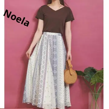 Noela 오리엔탈 사라사 롱 플레어 스커트