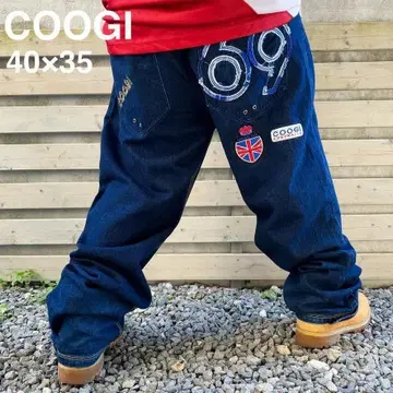 해외 구제 의류 COOGI 쿠지 로고 자수 와펜 데님 팬츠 40