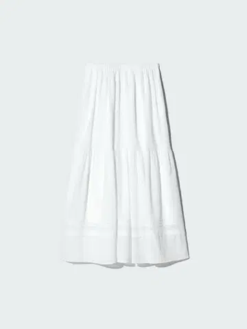 UNIQLO 티어드 맥시 스커트 화이트 M