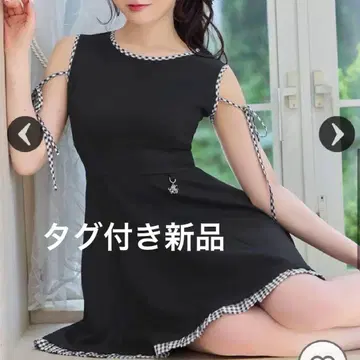 미셸 마카롱 깅엄 라인 리본 플레어 원피스