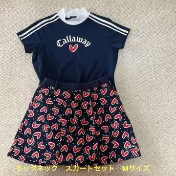 Callaway 네이비 하트 무늬 모크넥 스커트 셋업
