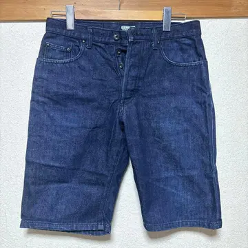 폴스미스 데님 하프 팬츠 버튼 플라이 다크 네이비 빈티지