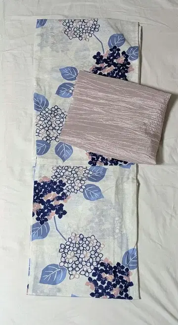수국 패턴 유카타 오비 세트