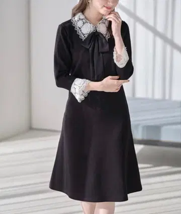 tocco closet 2WAY 레이스 장식 블랙 A라인 원피스