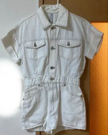 [ ZARA ] 반팔 데님 올인원 화이트 XS