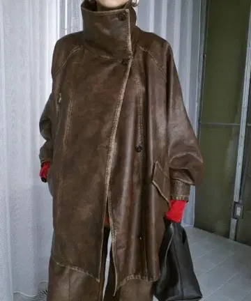 브라운 가죽 롱 자켓 ameri