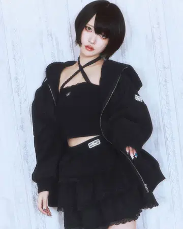 미셸 마카롱 레이스 포인트 BIG 후드티 3종 셋업 블랙 F