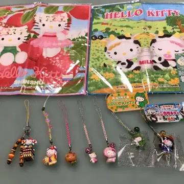 산리오 레트로 키티 지역 한정 굿즈 스트랩 미니 타월 묶음